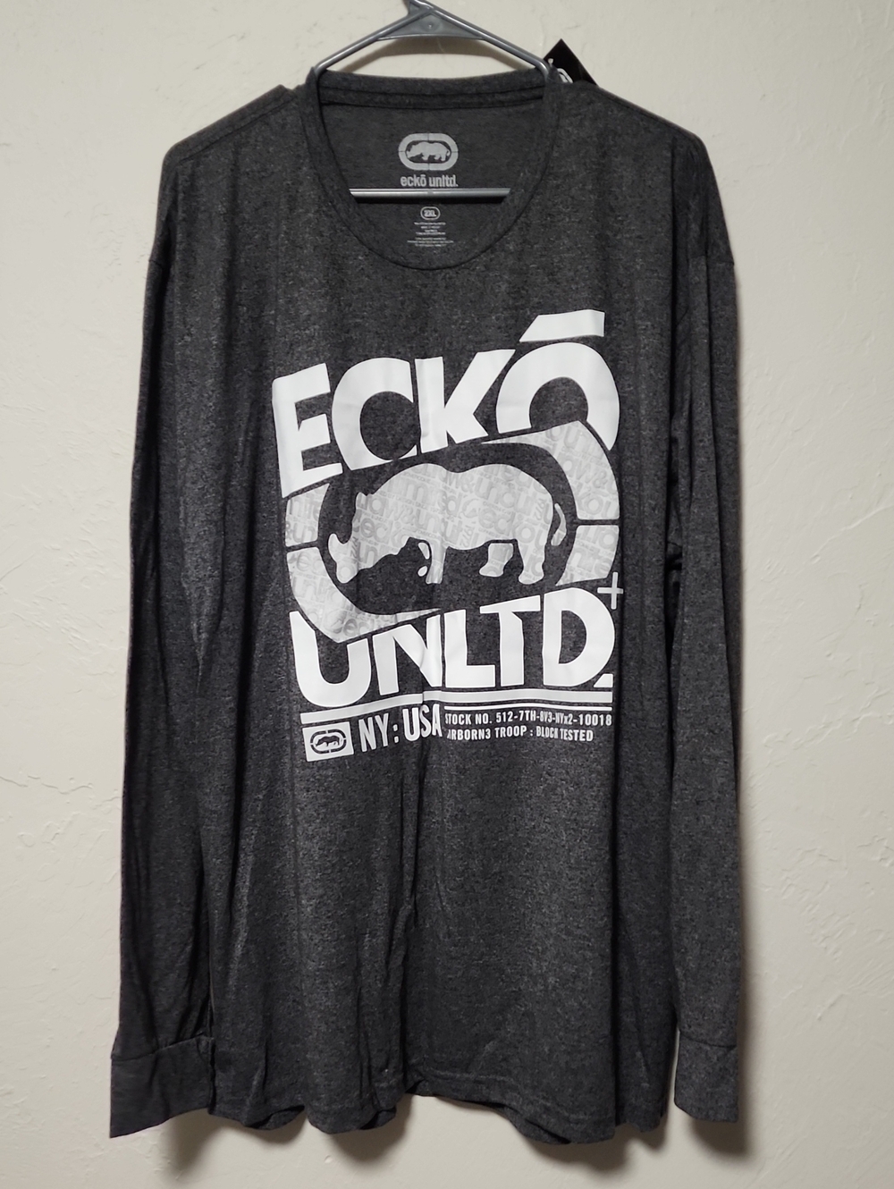 Ecko Unltd Charcoal Marled Long Sleeve Tee with White Logo